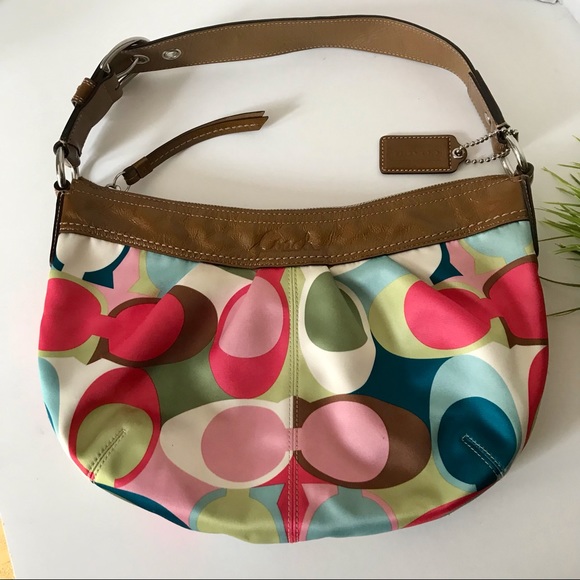 Coach Handbags - Coach Optical Art Sateen Scarf Pleated Leather Hobo Bag Shoulder Bag Purse